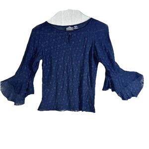 Angie Dark Goth Fairy Witchy Whimsy Sheer Lace Top Ruffle Bell Sleeve Sz L